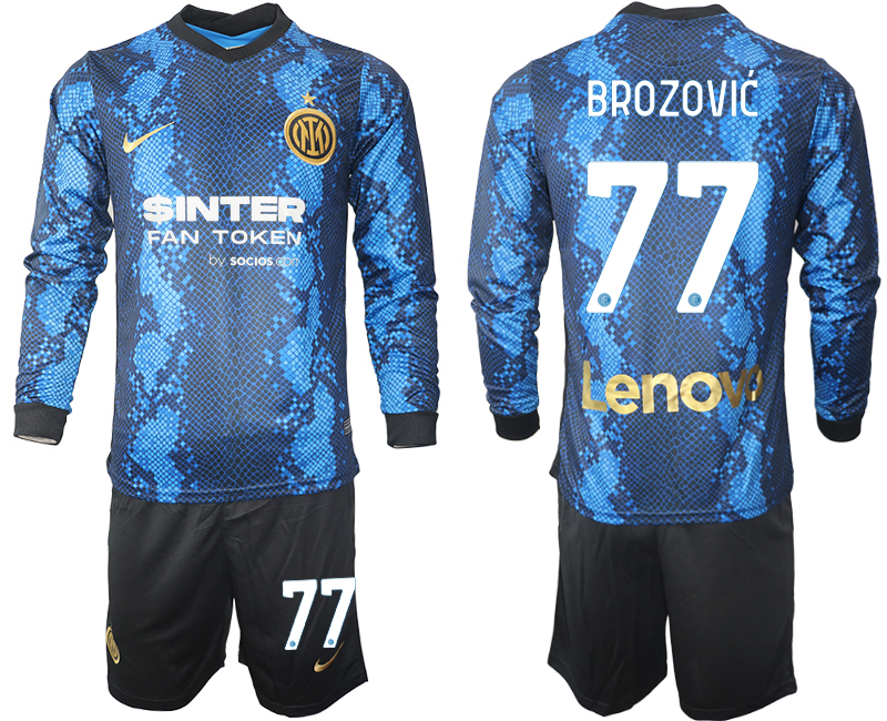 Cheap Men 2021-2022 Club Inter Milan home blue Long Sleeve 77 Soccer Jersey